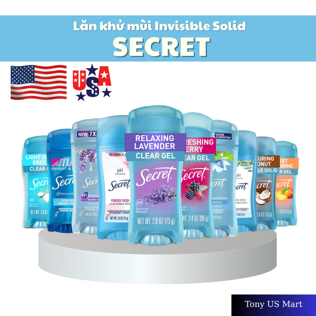 Lăn Khử Mùi Secret 73g Chính Hãng Mỹ Khô Thoáng, Thơm Dịu, Dễ Sử Dụng - Tony US Mart