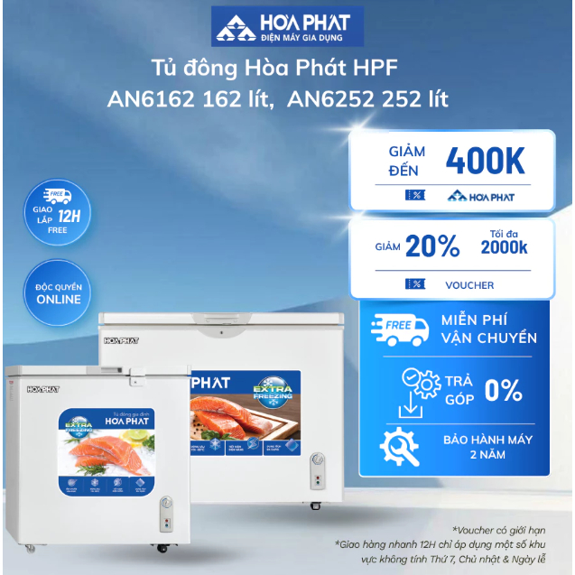 Tủ đông Hòa Phát HPF AN6162 162 lít/AN6252 252 lít - Có bánh xe di chuyển, Điều chỉnh nhiệt độ bên n