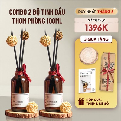 Combo 2 Bộ Tinh Dầu Thơm Phòng Khuếch Tán Cắm Que 100mL Bình Nâu HENY GARDEN Mùi Hương Thư Giãn