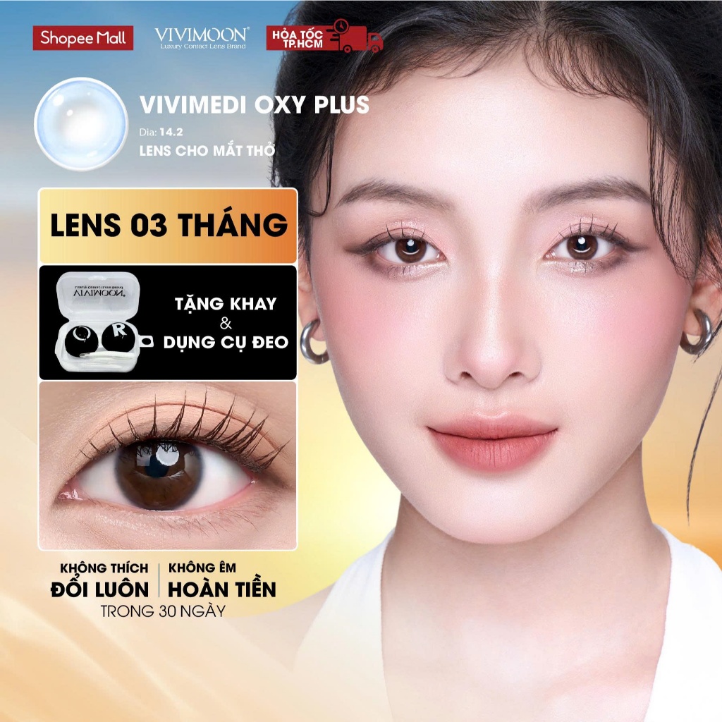 VIVIMOON lens cận trong suốt 3 tháng kính áp tròng cho mắt thở từ 0 - 8 độ