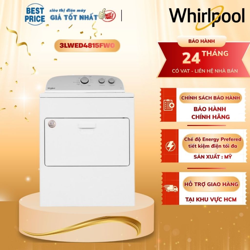 Máy sấy thông hơi Whirlpool 15 kg 3LWED4815FW0