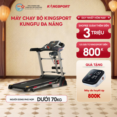 Máy chạy bộ KINGSPORT Kungfu đa năng, động cơ Kingtech hiệu suất 2.5 HP, 12 bài luyện tập