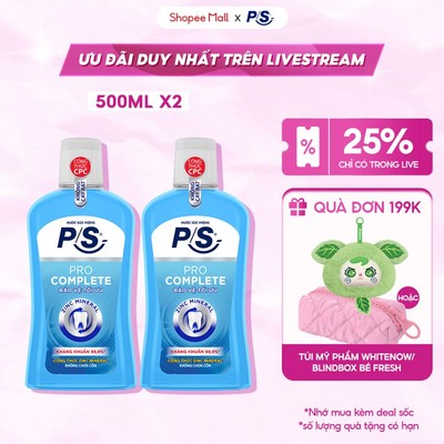 [LIVE] Combo 2 Nước súc miệng P/S kháng khuẩn 99.9% 500ml/chai