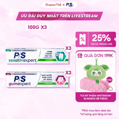 [LIVE] Bộ 3 Kem đánh răng P/S Chuyên gia Giảm ê buốt với tác động từ khoáng 100g/hộp