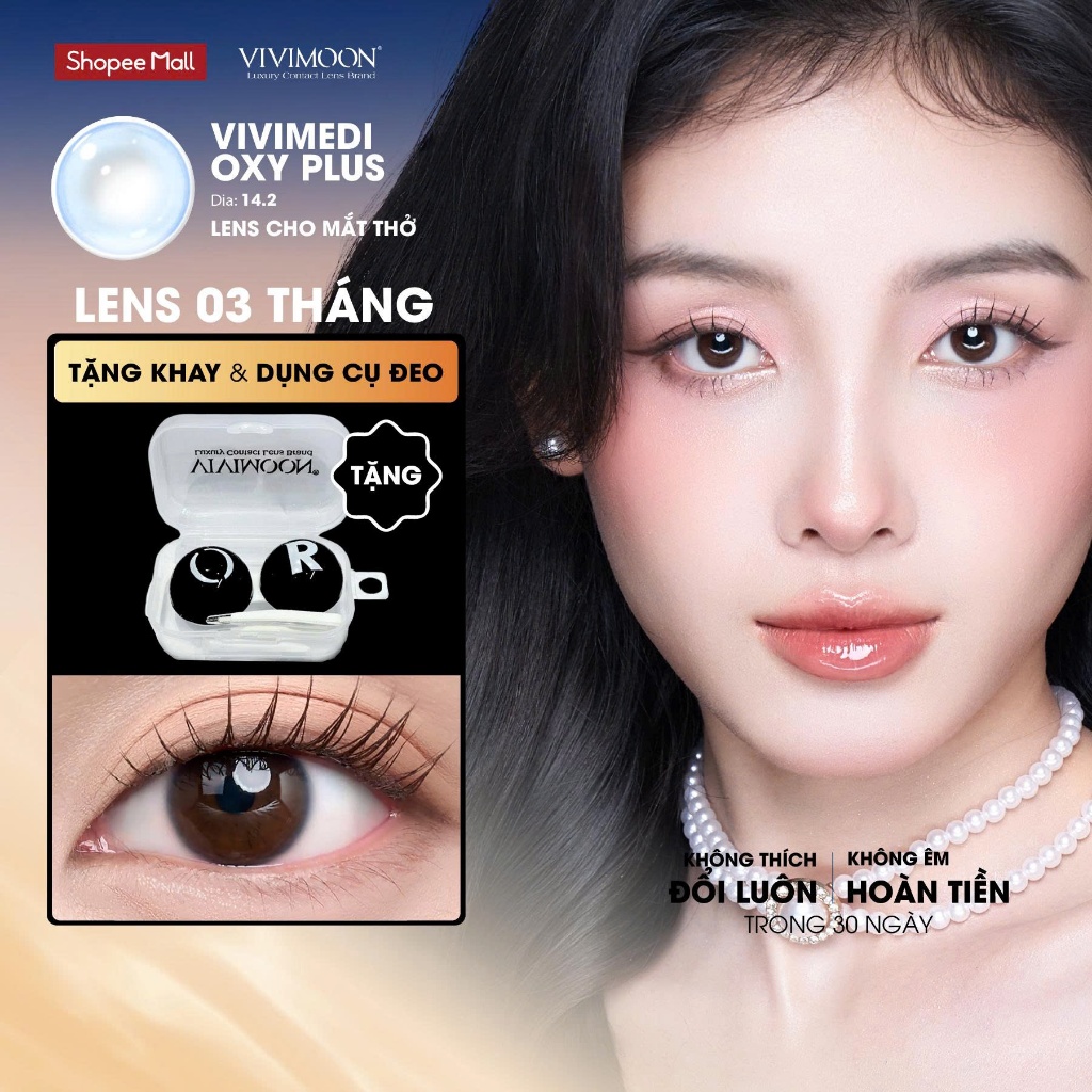 Kính áp tròng VIVIMOON LENS trong suốt cận 3 tháng Vivimedi Oxy Plus cho mắt thở