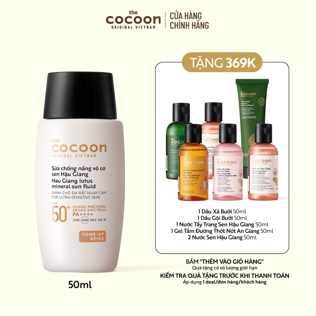 Sữa Chống Nắng Vô Cơ Sen Hậu Giang - Tone up Beige Cocoon 50ml