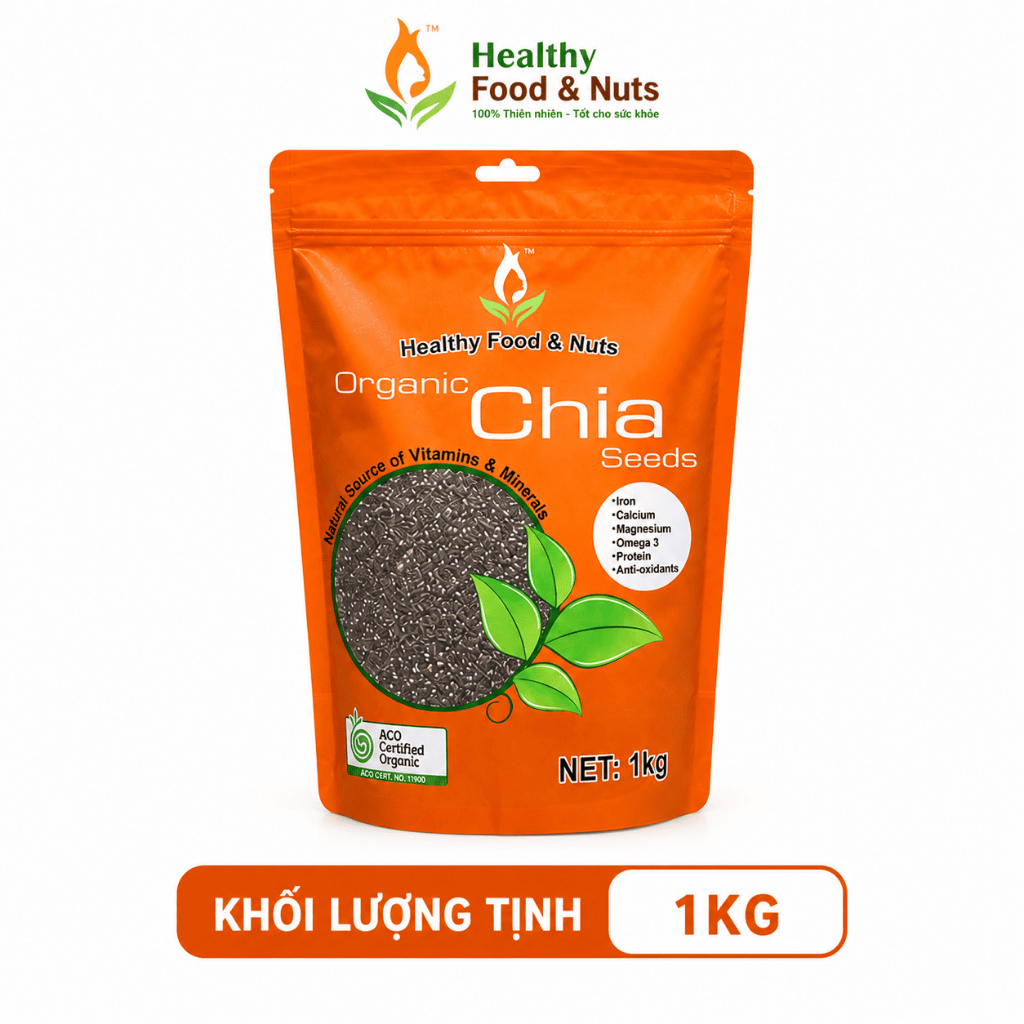 [NHẬP KHẨU ÚC] Hạt chia đen hữu cơ Healthy Food & Nuts Cao Cấp, Hạt To, Không Tạp Chất - Túi 1000g