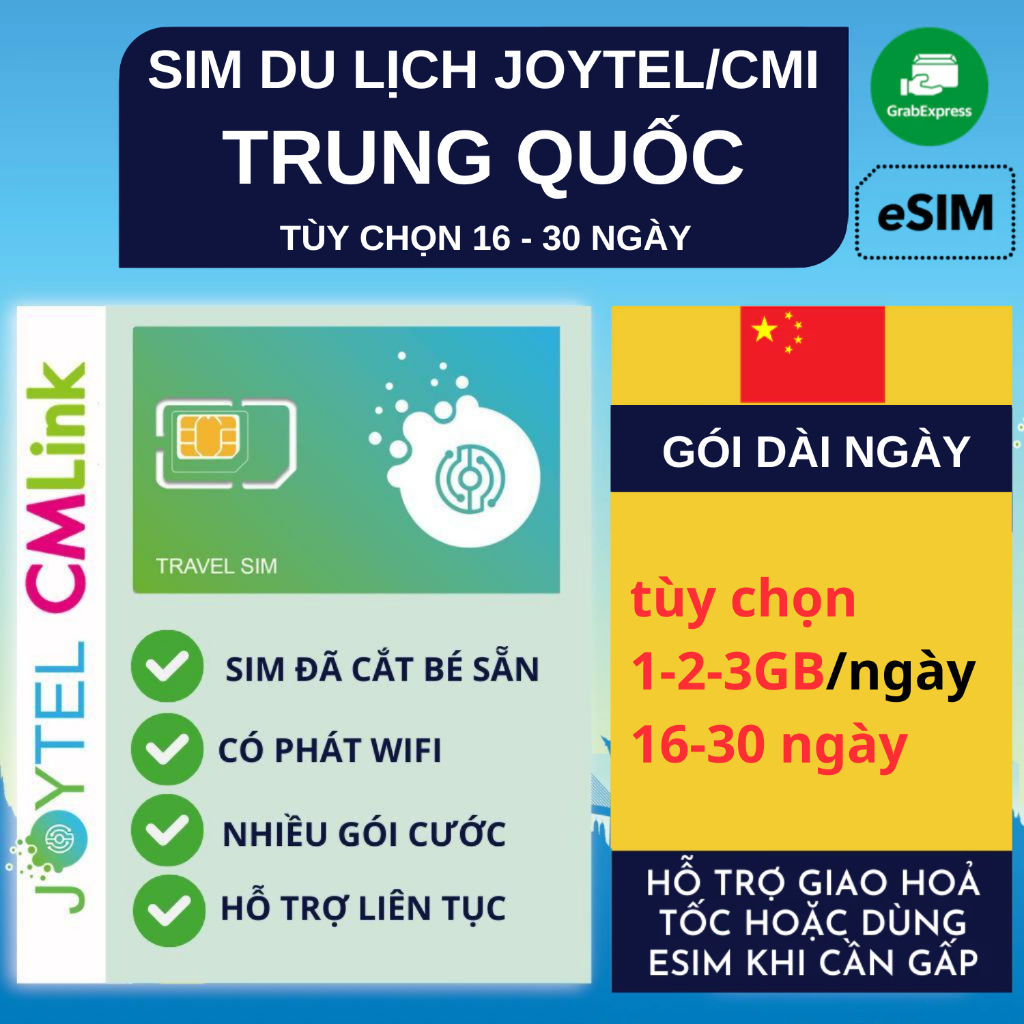 [Gói Dài Ngày] Sim du lịch Trung Quốc Không chặn Mạng xã hội dùng mạng China Mobile và China Unicom 