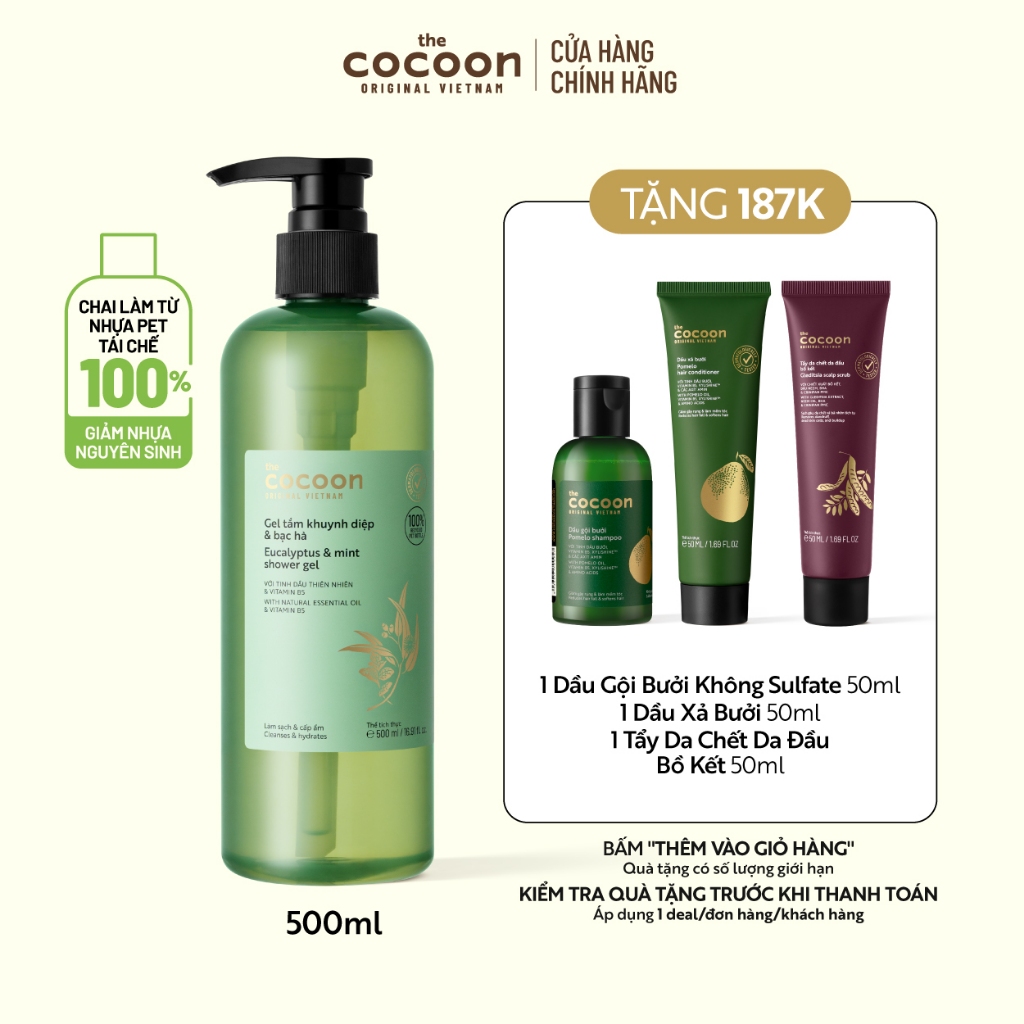 Gel tắm khuynh diệp & bạc hà Cocoon làm sạch và thư giãn 500ml