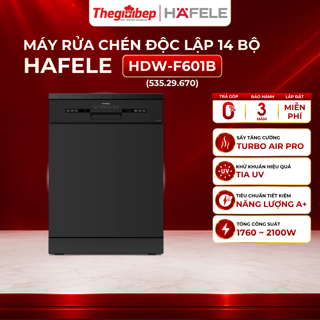 [Miễn phí lắp đặt] Máy rửa chén Hafele HDW-F601B (535.29.670) - Bảo hành 3 năm