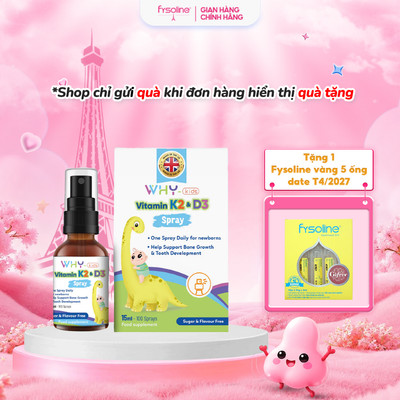Vitamin Whykids D3K2 Dạng Xịt Giúp Bé Hấp Thụ Canxi Hỗ Trợ Phát Triển Chiều Cao - Chai 15ml