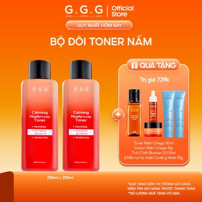 Bộ 2 Toner Nấm Chaga Cấp Ẩm, Kháng Viêm Làm Dịu Nhanh & Phục Hồi Chuyên Sâu - GGG Calming Mushroom Toner 200ml