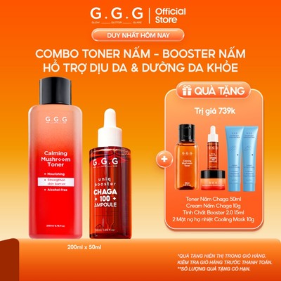 [MUA 2 TẶNG 5] COMBO Hỗ Trợ Dịu Da, Dưỡng & Dưỡng Da Khỏe - GGG Toner Nấm Dịu Da 200ml & Booster Nấm Chaga 50ml