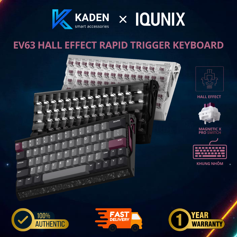 [CHÍNH HÃNG] Bàn Phím Cơ IQUNIX EV63 Hall Effect Rapid Trigger 8000Hz Magnetic X Pro 60%