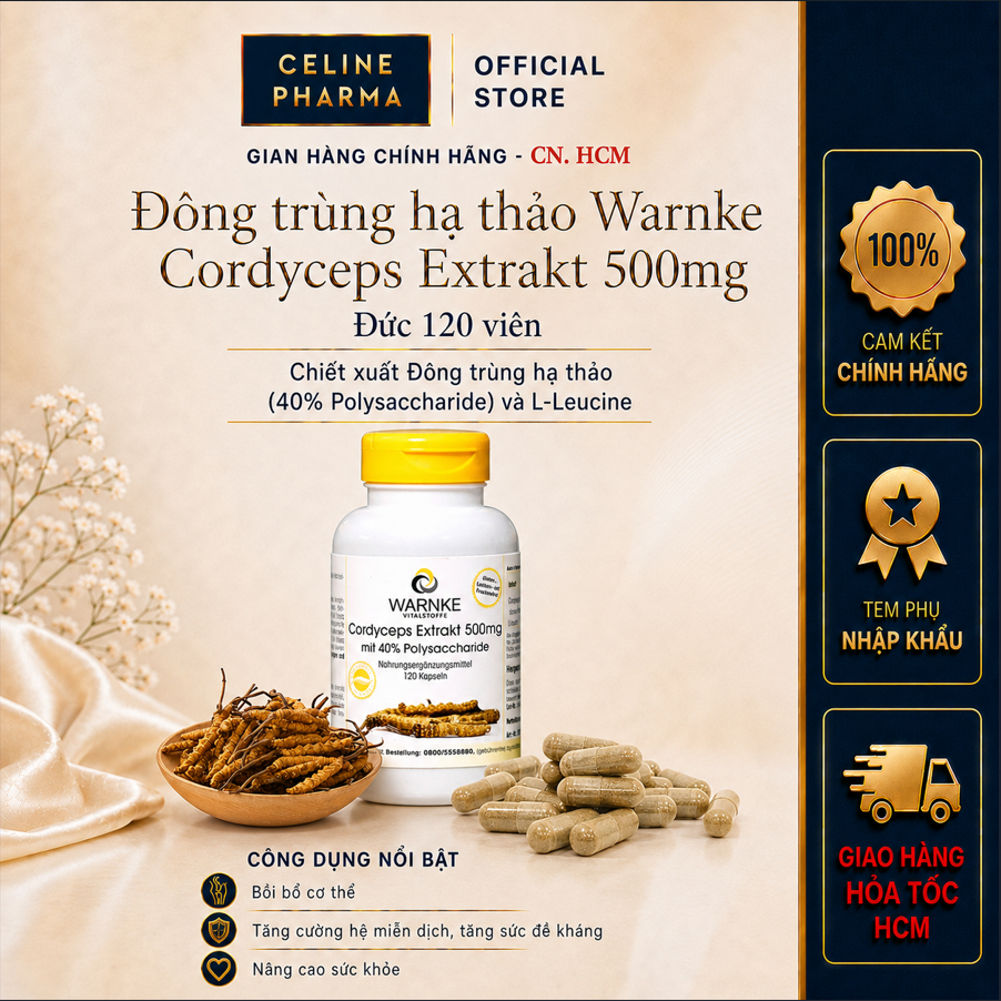 Viên Uống Đông Trùng Hạ Thảo Warnke Cordyceps Extrakt 500mg 120 Viên, 40% Polysaccharide Và L-Leucin