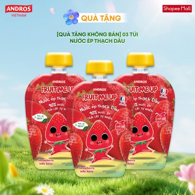 [Quà Tặng Không Bán] 3 Túi Nước Ép Thạch Dâu - Hỗ Trợ Bé Tăng Chiều Cao & Đề Kháng - ANDROS FRUIT ME UP- 90gx3