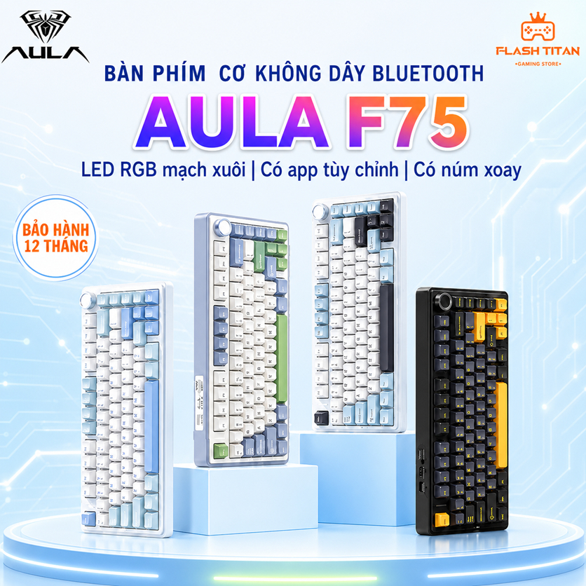 Bàn phím cơ AULA F75 PRO Kết nối không Dây Bluetooth Led RGB Dùng Cho PC,Laptop Chơi Game Văn phòng