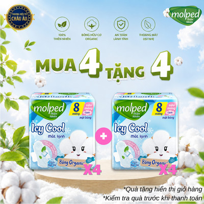 [KOL] Combo 4 Gói Băng Vệ Sinh Molped Thiên Nhiên Kháng Khuẩn Mát Lạnh Siêu Mỏng Có Cánh