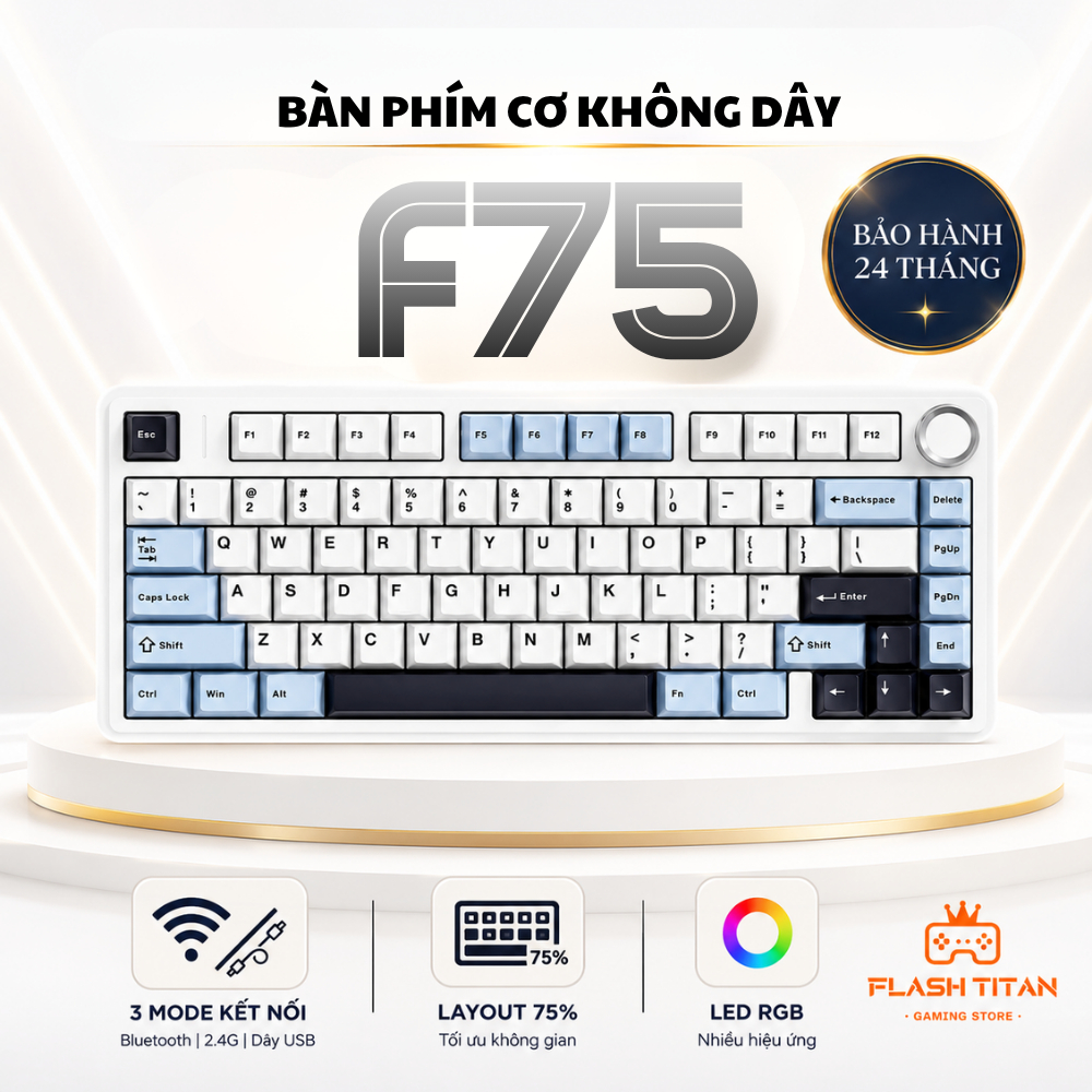 Bàn phím cơ không dây AULA F75 - Mạch xuôi hỗ trợ hotswap - Có app tùy chỉnh - Bảo hành 2 năm