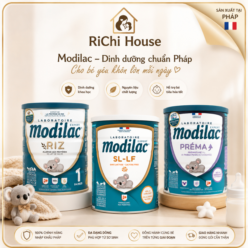 Sữa Bột MODILAC RIZ/PREMA/LF-SL Thương Hiệu Pháp Cho Bé Sinh Non Thiếu Cân Tiêu Chảy Không Dung Nạp 