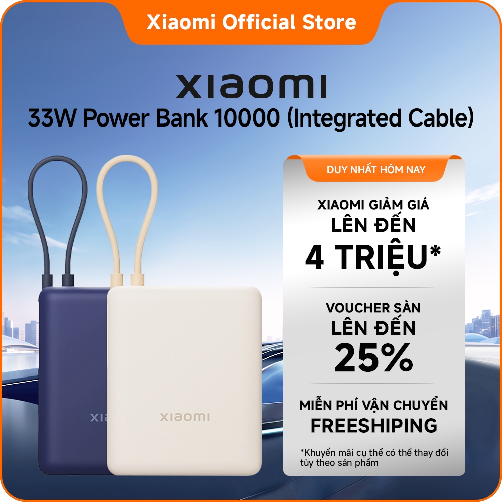 Xiaomi 33W Power Bank 10000mAh (Integrated Cable) ｜Công suất sạc nhanh lên đến 33W｜Sạc đến 3 thiết b