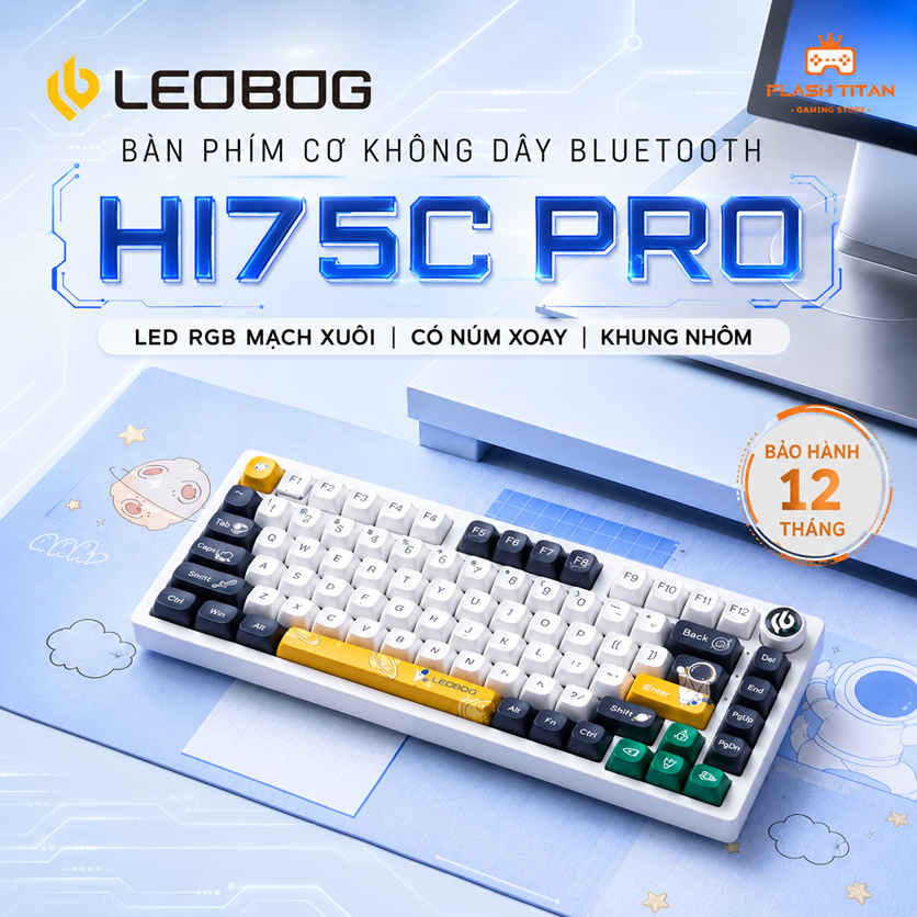 Bàn Phím Cơ Bluetooth LEOBOG HI75C PRO Kết Nối Không Dây, Khung nhôm,Núm Xoay Chỉnh Âm Lượng, Dùng Cho PC Laptop