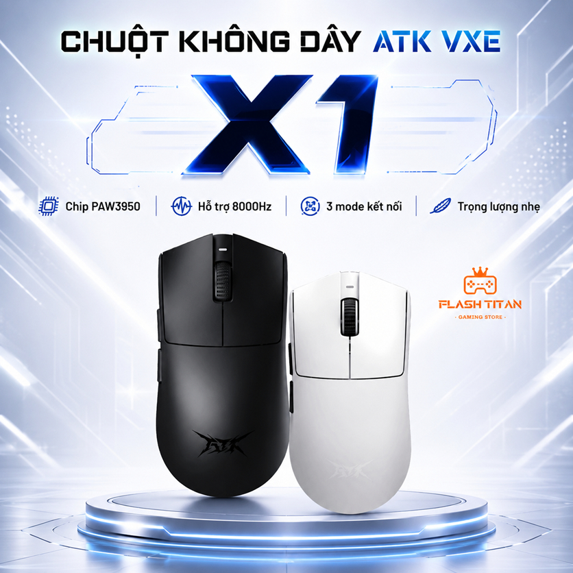 Chuột Máy Tính Không Dây ATK X1 | X1 pro - 3 Chế Độ Kết Nối - Chip PAW3950 - Có bản kèm dongle 8k