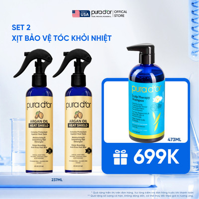 Set 2 Xịt Dưỡng Giúp Bảo Vệ Tóc Khỏi Nhiệt Pura D'or Argan Oil Heat Shield Chiết Xuất Thiên Nhiên 237mlx2