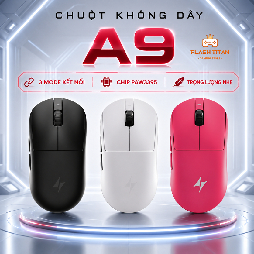 Chuột Gaming không dây ATK A9 Dragonfly - 3 mode kết nối - Có app tùy chỉnh Dùng Chơi Game FPS, văn phòng, PC, Laptop