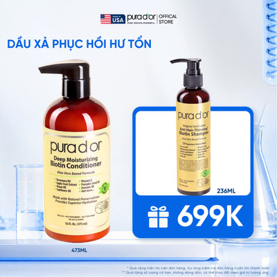 Dầu Xả Biotin Phục Hồi Tóc Khô Xơ, Chẻ Ngọn giúp tóc mềm mượt Pura D'or Deep Moisturizing Biotin Hữu cơ 236ml/473ml