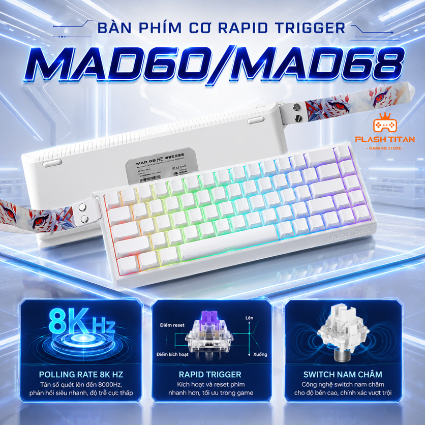 Bàn Phím Cơ Gaming Rapid Trigger MADLIONS MAD60 / MAD68 HE- Switch Nam Châm Polling Rate 8k
