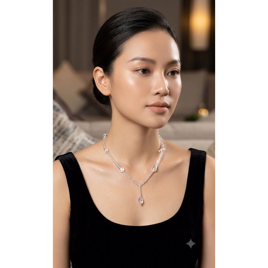 Vòng cổ pha lê giọt nước phối pha lê nón [33]