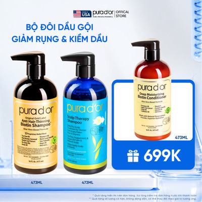 Bộ đôi kiềm dầu, hỗ trợ mọc tóc Pura D'or Original - 473ml