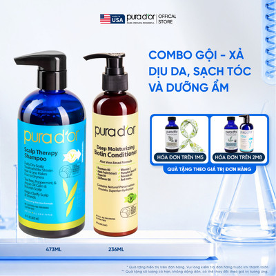 Combo dầu gội dầu xả PURA D'OR Scalp Therapy Dịu da, Sạch tóc và Dưỡng Ẩm