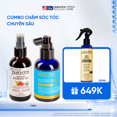 Combo chăm sóc tóc gãy rụng, hỗ trợ mọc tóc chuyên sâu Dầu ủ oil tầm xuân Rosehip oil và Tinh Chất Dưỡng Tóc Organic