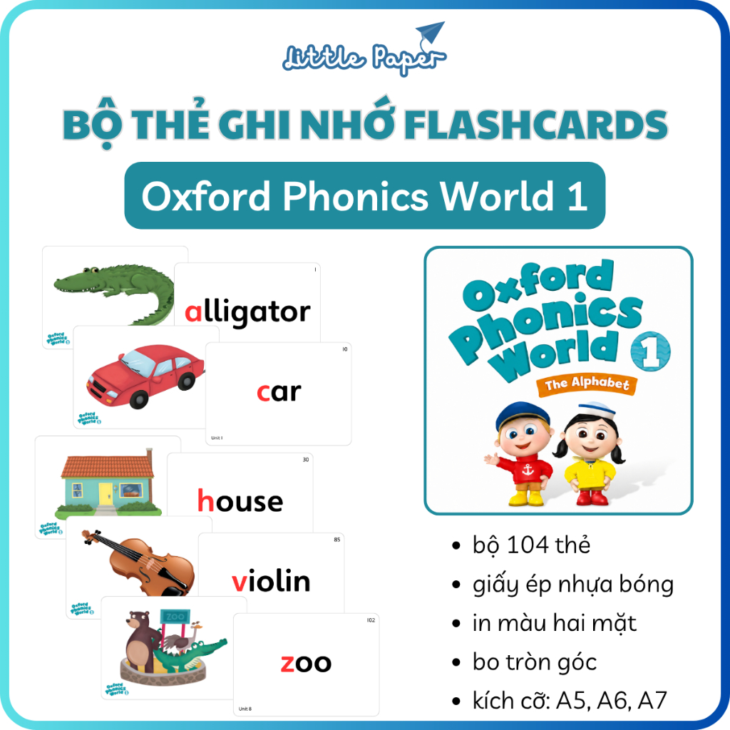 Bộ thẻ ghi nhớ Flashcard Oxford Phonics World 1, thẻ học ngữ âm cho bé, tranh từ vựng cho trẻ