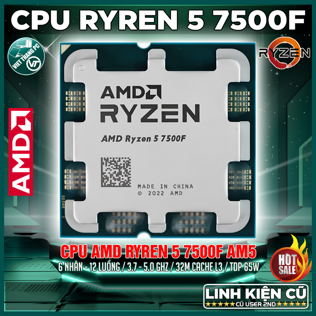 CPU AMD RYZEN 5 7500F 6 Nhân 12 Luồng 3.7 GHz Boost 5.0 GHz Cũ đã qua sử dụng ( Cũ - 2nd )