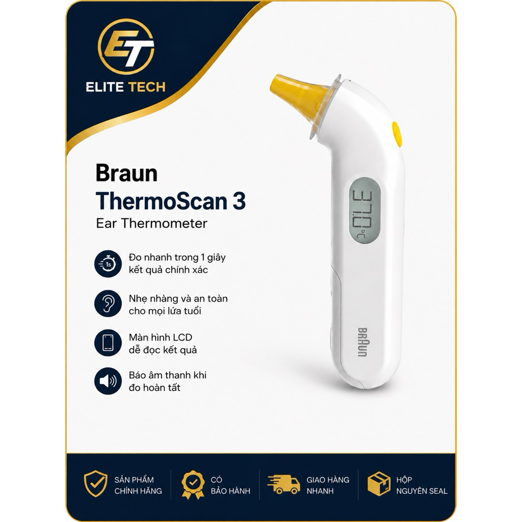 Nhiệt kế đo tai Braun IRT3030 - Braun thermoscan 3 - Mới, Chính hãng, Nguyên seal