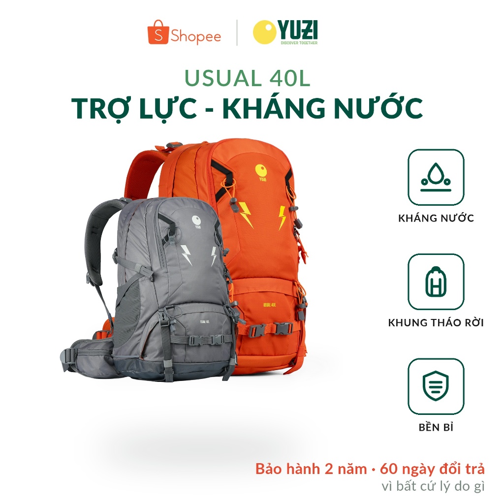 Balo leo núi, trekking YUZI USUAL 40L có khung trợ lực kim loại | Chính hãng