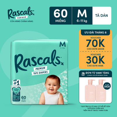 Tã/Bỉm Dán Rascals Size M (6-11kg) 60 miếng