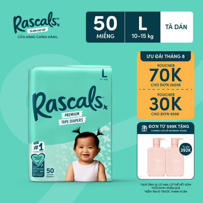 Tã/Bỉm Dán Rascals Size L (10-15kg) 50 miếng