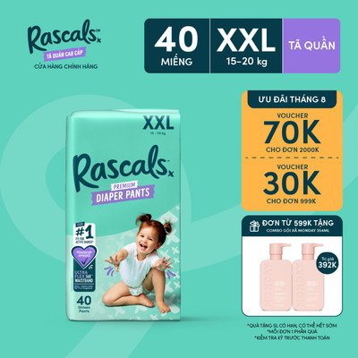 Tã/Bỉm Quần Rascals Size XXL (15-20kg) 40 miếng