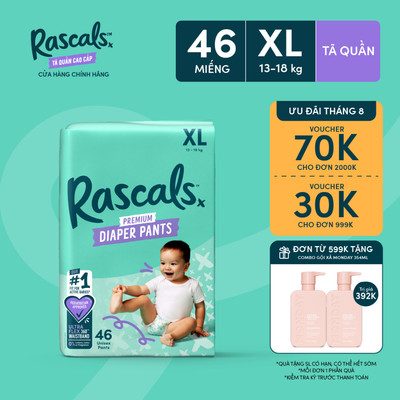 Tã/Bỉm Quần cao cấp Rascals Size XL (13-18kg) 46 miếng