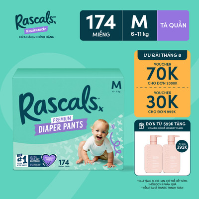 Thùng Tã/Bỉm Quần Rascals Size M (6-11kg) 174 miếng