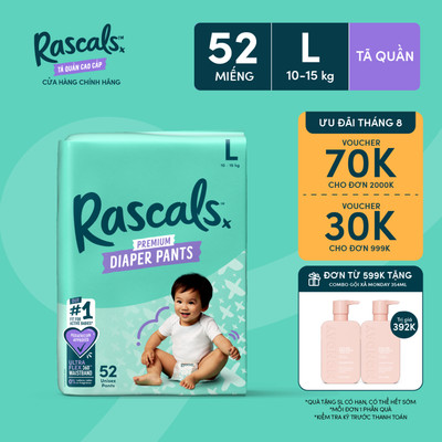 Tã/Bỉm Quần Rascals Size L (10-15kg) 52 miếng