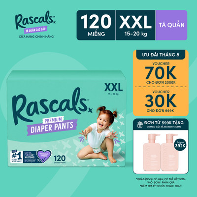 Thùng Tã/Bỉm Quần Rascals Size XXL (15-20kg) 120 miếng