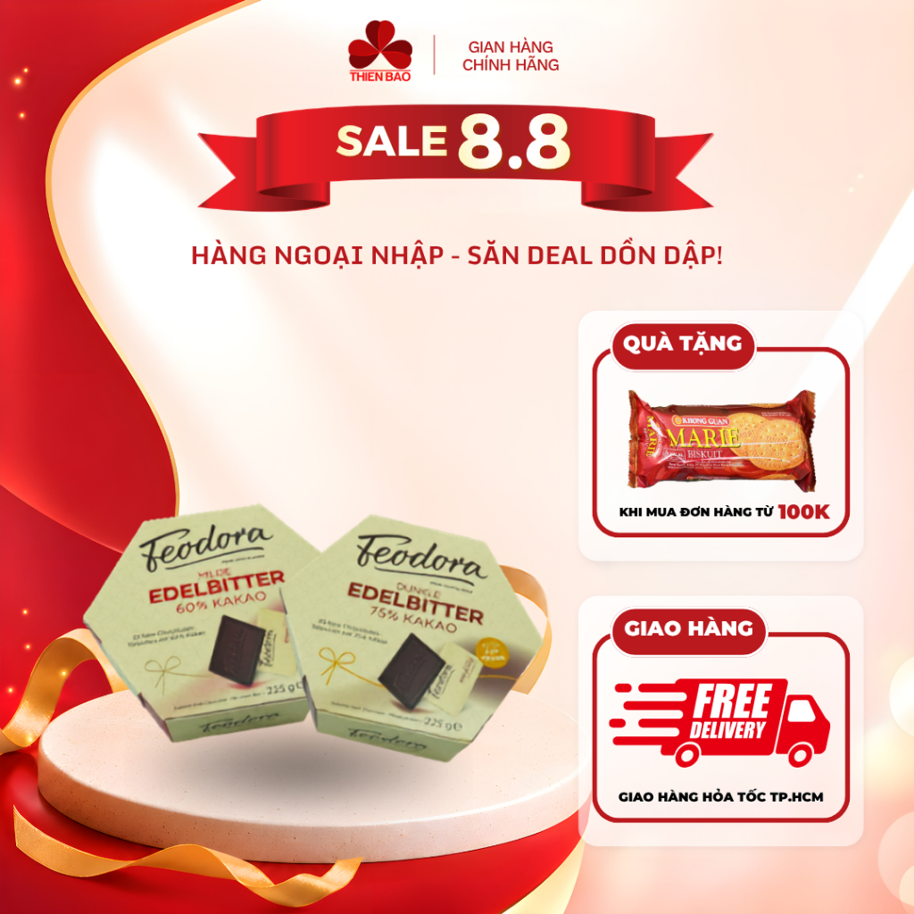 Socola Feodora Dark 60% Cacao & 75% Cacao Hộp Giấy 225g, socola hảo hạng từ Đức HSD 07.2026 - Thiên 