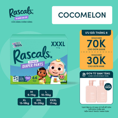 Tã/Bỉm Quần Rascals Cocomelon Size M / L / XL/ XXL/ XXXL- Kèm sách tô màu (Ngẫu nhiên)
