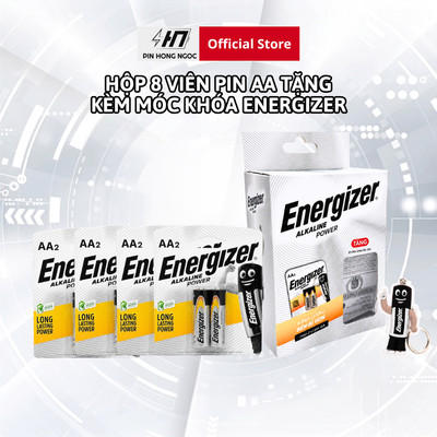 Hộp 8 Viên Pin Energizer Alkaline AA 1,5V tặng kèm móc khóa đèn pin - Hàng chính hãng