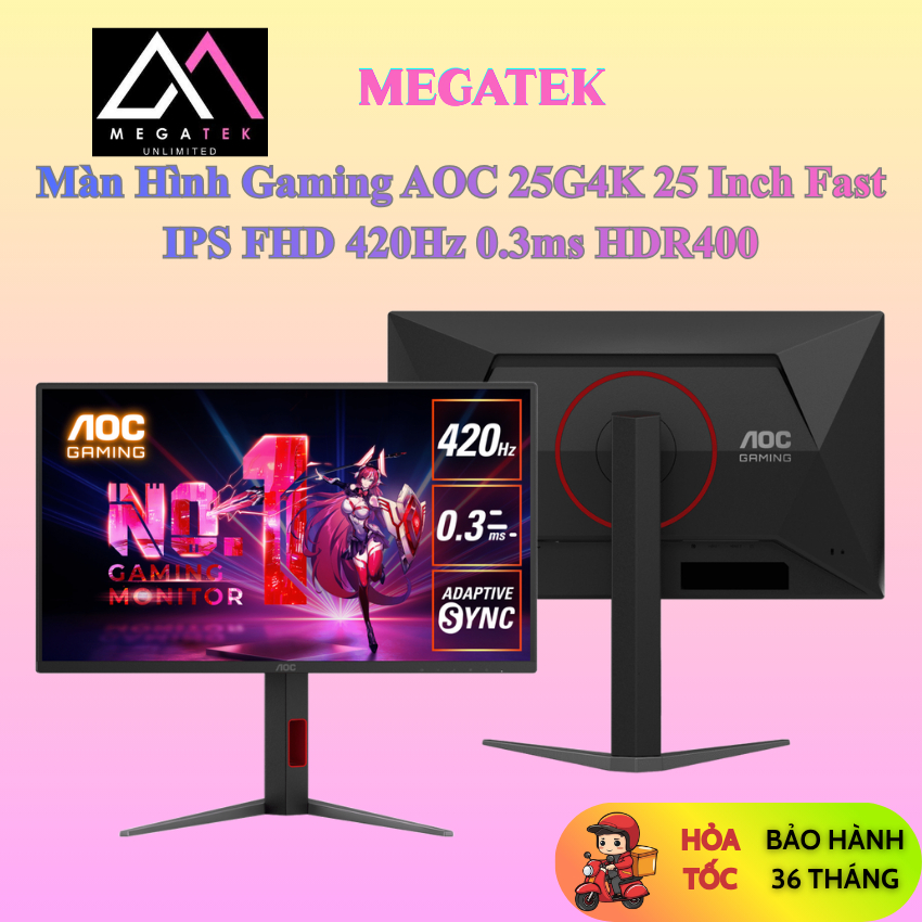 Màn Hình Gaming AOC 25G4K 25 Inch Fast IPS FHD 420Hz 0.3ms HDR400 - BH 36 Tháng